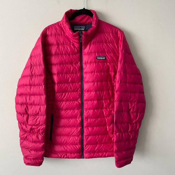 Patagonia Down Sweater Jacket Full Zip Mock Neck Winter Outdoor Pink XL - Picture 2 of 8